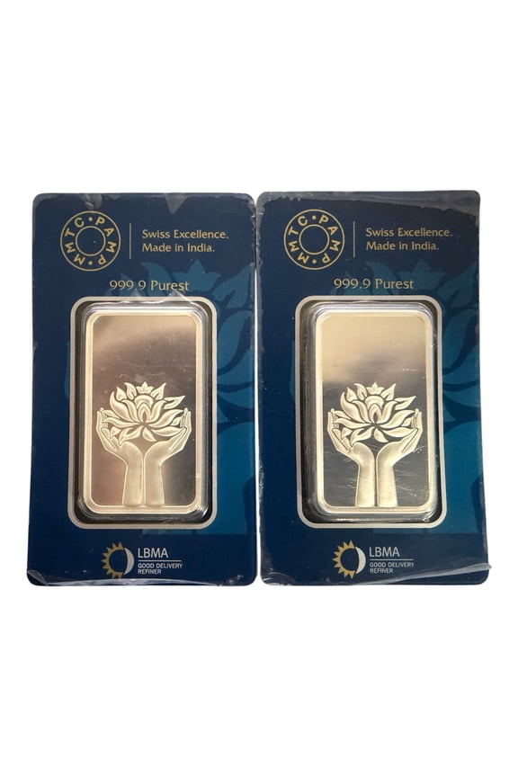 (Set of 2) PAMP MMTC Lotus 1 oz Silver Bar w/ Consecutive Serial # 14 & 15