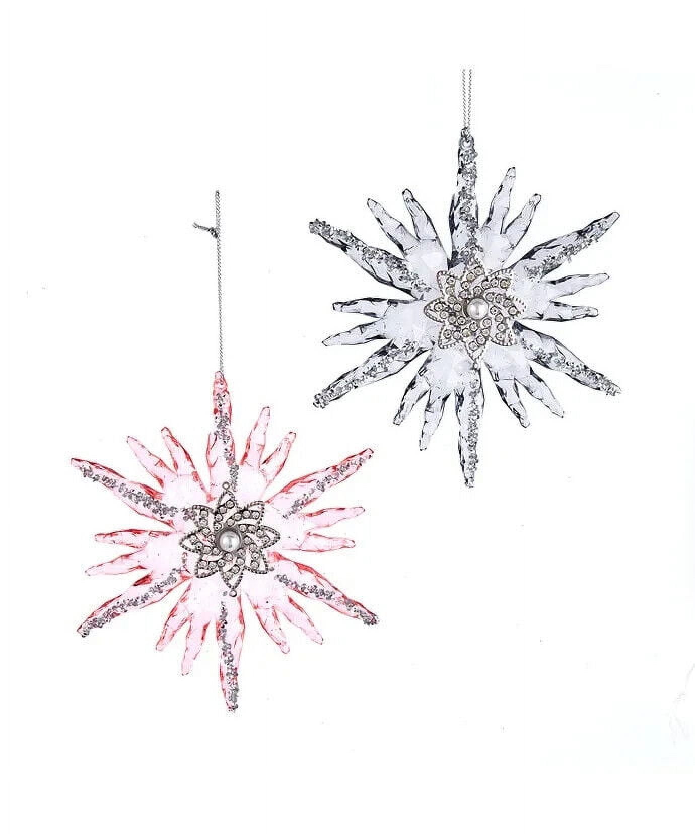 Set of 2 PINK & GRAY SNOWFLAKE Christmas Ornaments, by Kurt Adler - Walmart.com
