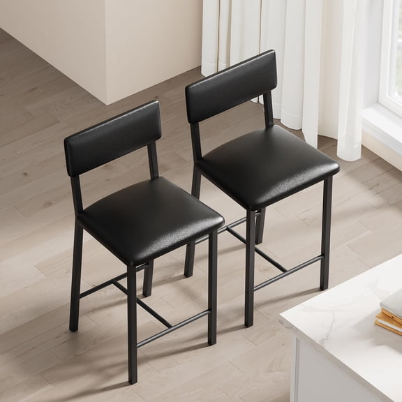 Set of 2 PU Leather Counter Height Bar Stools with Backrest and Footrest, Tall Bar Stool with Thick Cushion, for Dining Room, Apartment Counter Bar