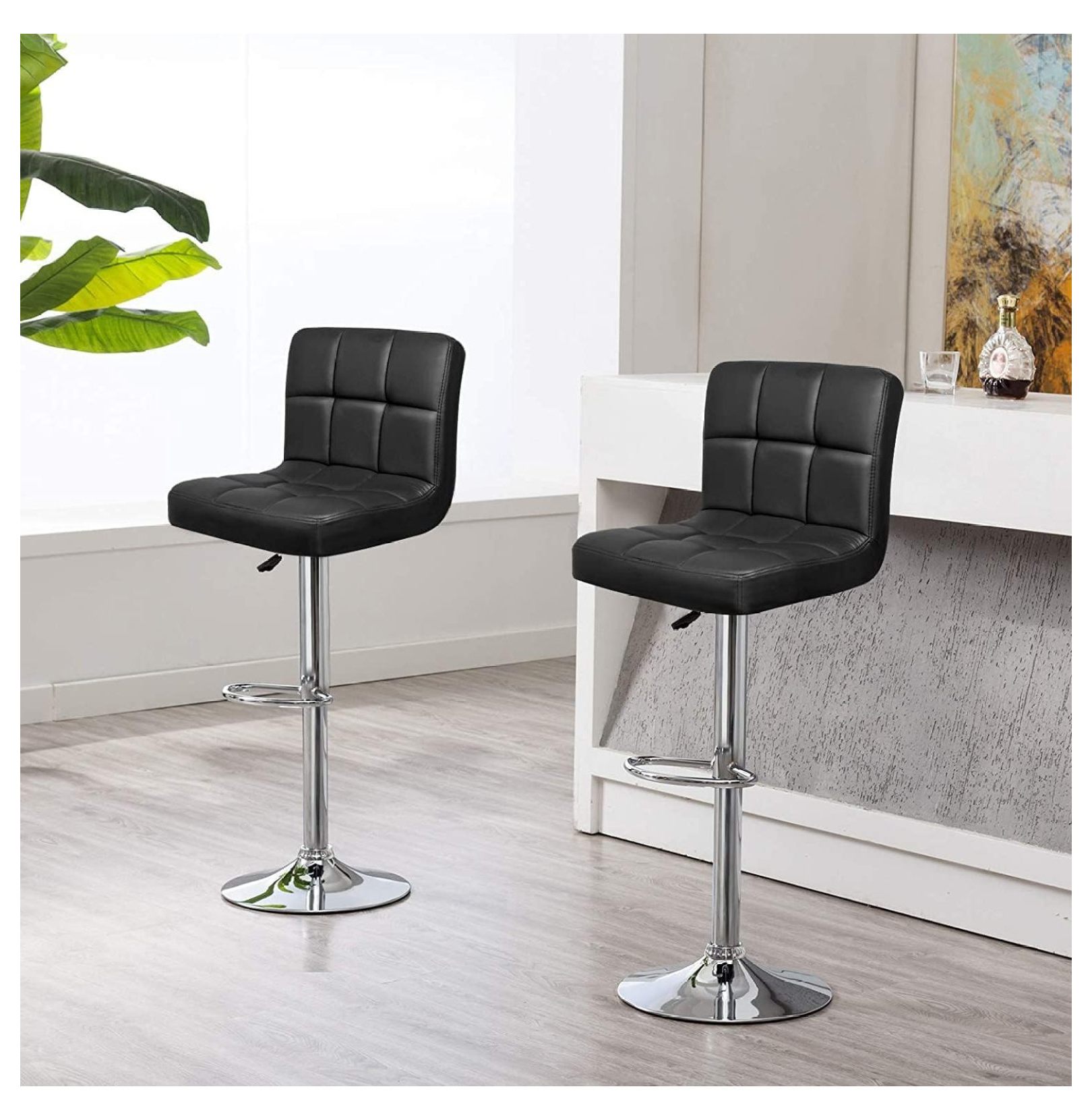 Set of 2 PU Leather Height Adjustable Swivel Bar stools, Hydraulic