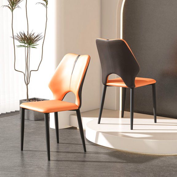 Set of 2 PU Leather Metal Dining Chairs / Curved Backrest for Comfortable Seating