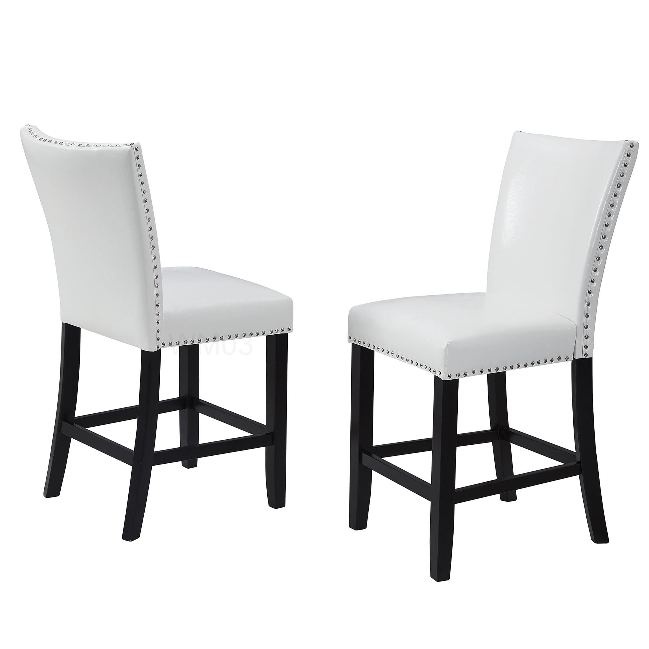 Set of 2 PU Upholstered Bar Stools with Footrest, White and Chrome Accents