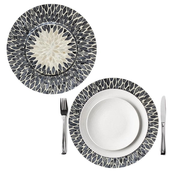 Made Terra Mother-of-pearl Inlaid Chargers Set ( Black Mossaic) | Elegant & Luxury Handmade Chargers Plates for Weddings, Restaurants and Parties