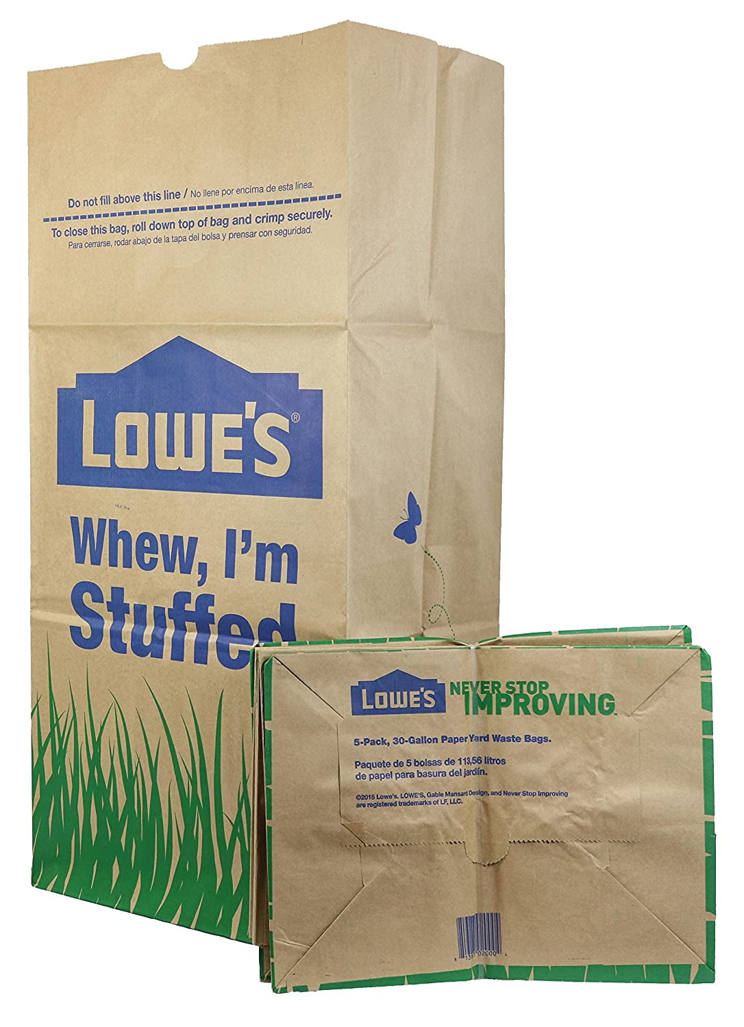 Set of 2 Pack of 10 Count.Lowe's 30 Gallon Heavy Duty Brown Paper Lawn