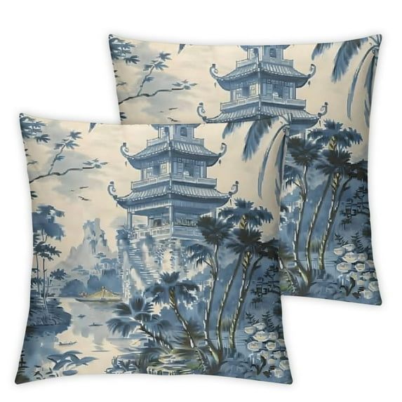 Set of 2 Pagoda, river, orientalism Home Decor, Short Plush Home Furnishing