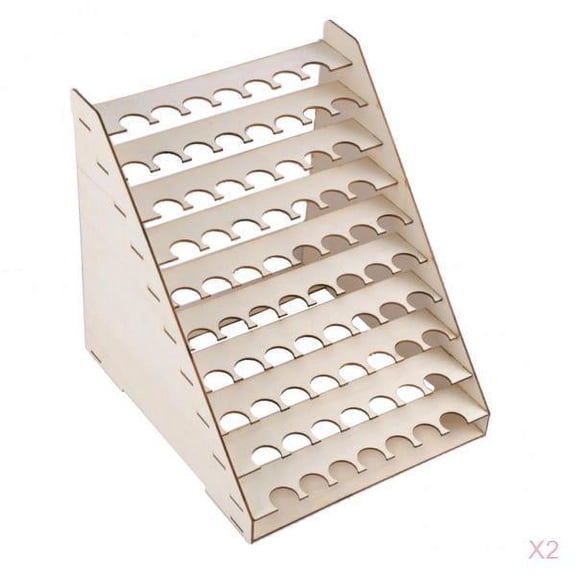 Set of 2 Paint Bottles Rack 75 Pots Wooden Stand Holder,Cosmetic Makeup Organizer Display Storage Shelf,painting Brushes Tray Modular Tool
