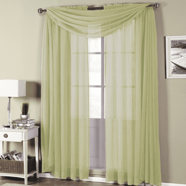 ( Set of 2 Panels ) Abri Rod Pocket Crushed Sheer Curtain Panels ( Scarf Sold Individually )- 50x63 - Spring Green