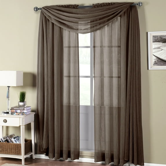( Set of 2 Panels ) Abri Rod Pocket Crushed Sheer Curtain Panels ( Scarf Sold Individually )- 50x84 - Chocolate