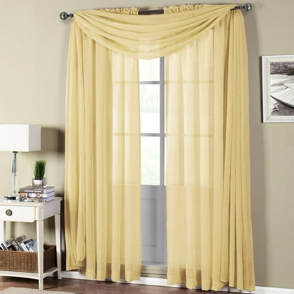 ( Set of 2 Panels ) Abri Rod Pocket Crushed Sheer Curtain Panels ( Scarf Sold Individually )- 50x84 - Gold