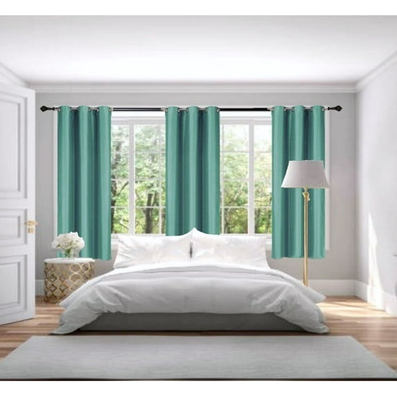 Set of 2 Panels Adam Teal Color 100% Blackout Full Darkening Room & Privacy Large Window Grommets Drape 95" Length for Bedroom Home Decor
