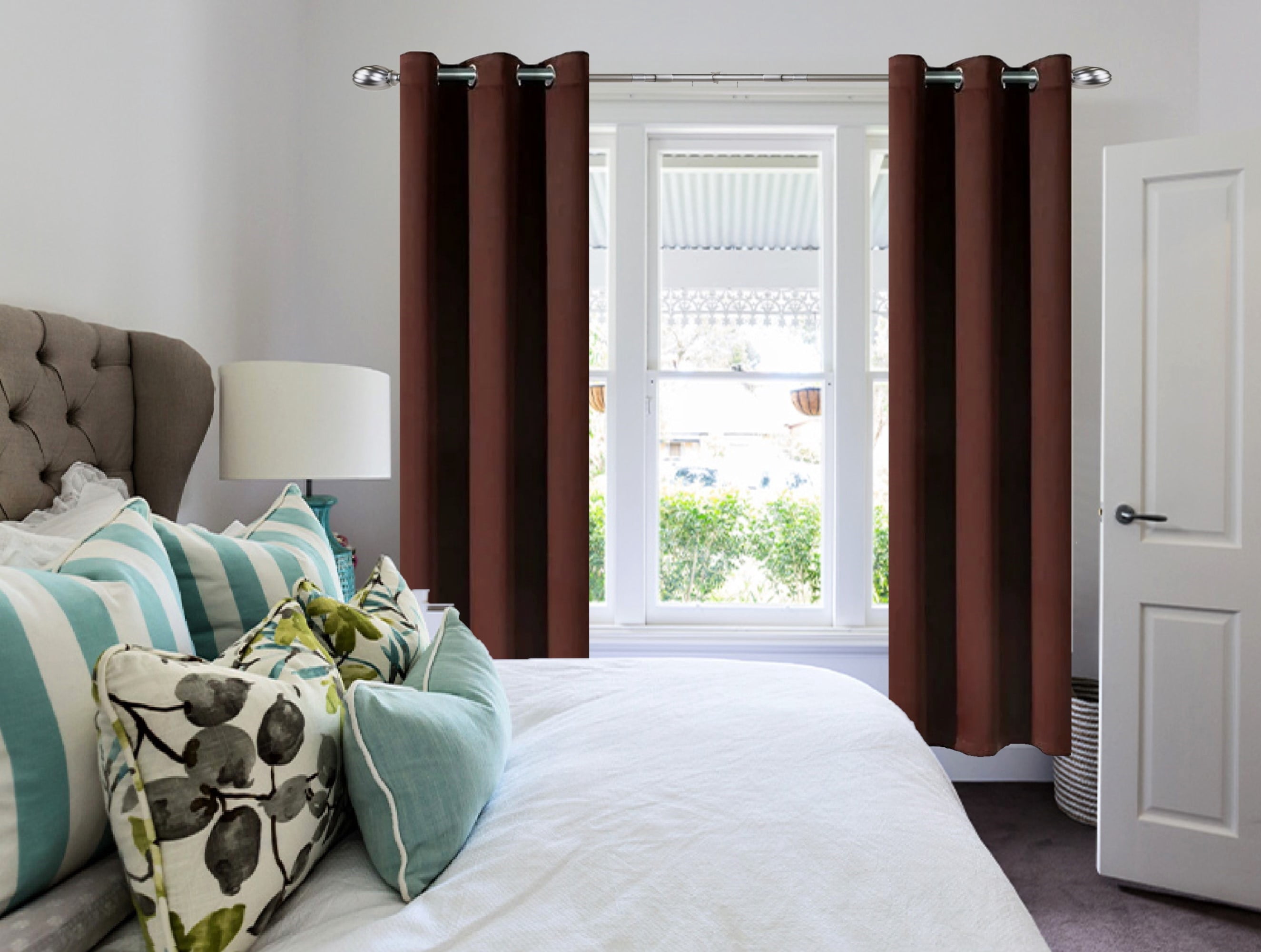 Set of 2 Panels K68 Brown Color Blackout Window Curtains 84" inches Length Panels with Grommets for Living Room , Closet, Bedroom Home Décor