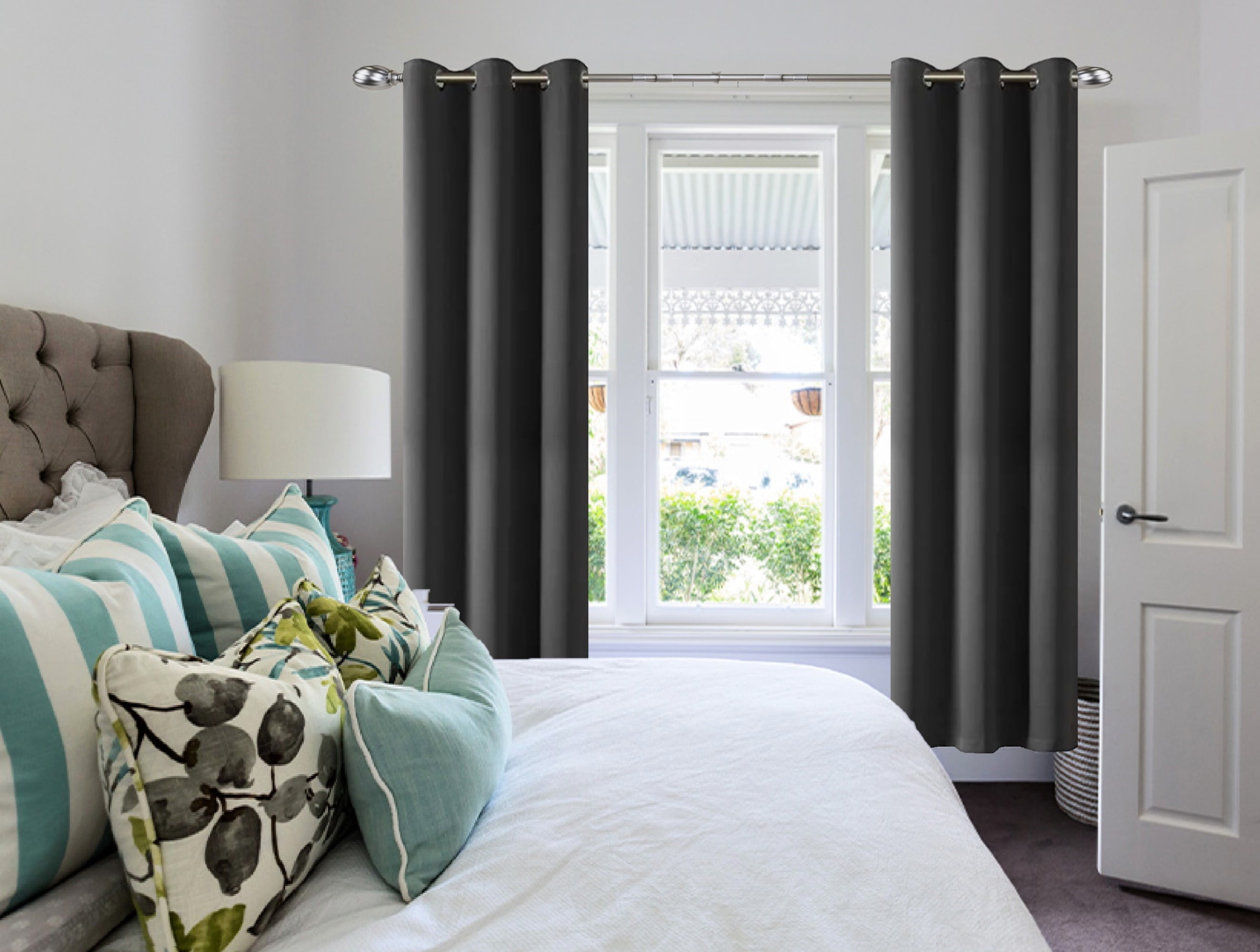Set of 2 Panels K68 Charcoal Color Blackout Window Curtains 84" inches Length Panels with Grommets for Living Room , Closet, Bedroom Home Décor