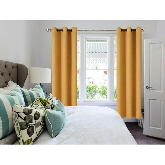 Set of 2 Panels K68 Gold Color Blackout Window Curtains 84" inches Length Panels with Grommets for Living Room , Closet, Bedroom Home Décor