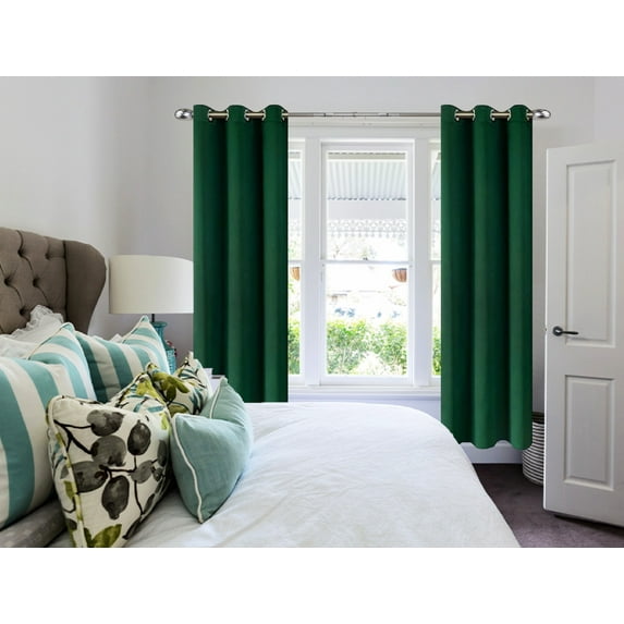 Set of 2 Panels K68 Hunter Color Blackout Window Curtains 84" inches Length Panels with Grommets for Living Room , Closet, Bedroom Home Décor