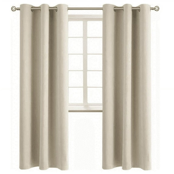 Set of 2 Panels K68 Ivory Color Blackout Window Curtains 84" inches Length Panels with Grommets for Living Room , Closet, Bedroom Home Décor