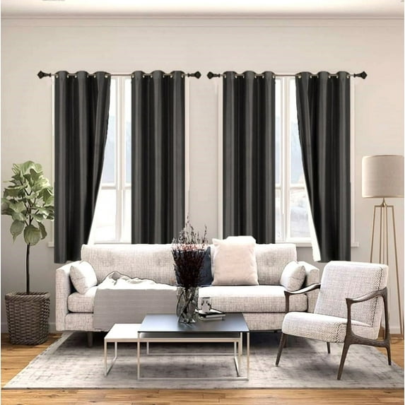 Set of 2 Panels Noa Blackout Thermal lined Window Curtain Drapes With Grommets For Bedroom Charcoal Color 63" length