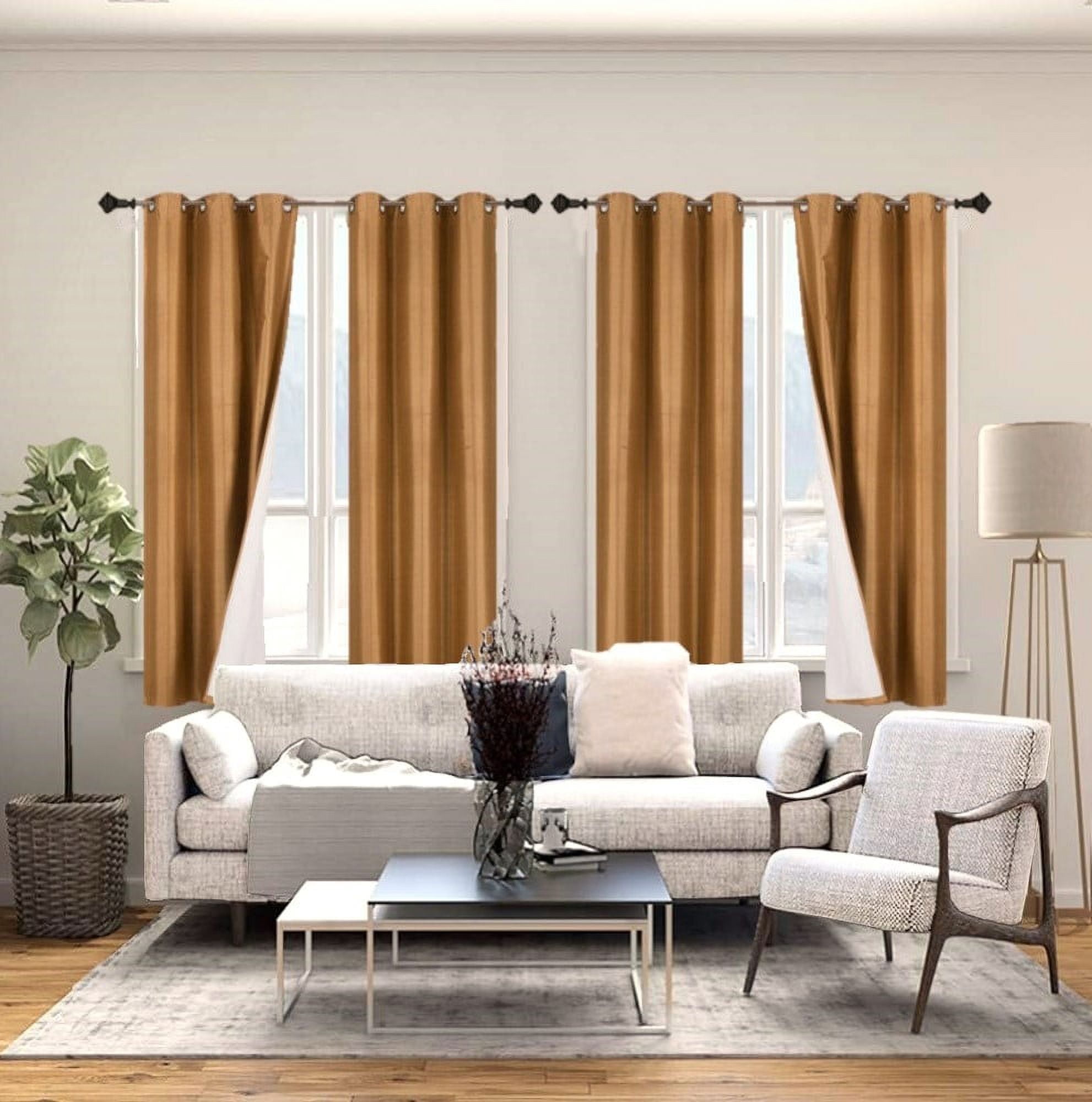 Set of 2 Panels Noa Blackout Thermal lined Window Curtain Drapes With Grommets For Bedroom Gold Color 63" length