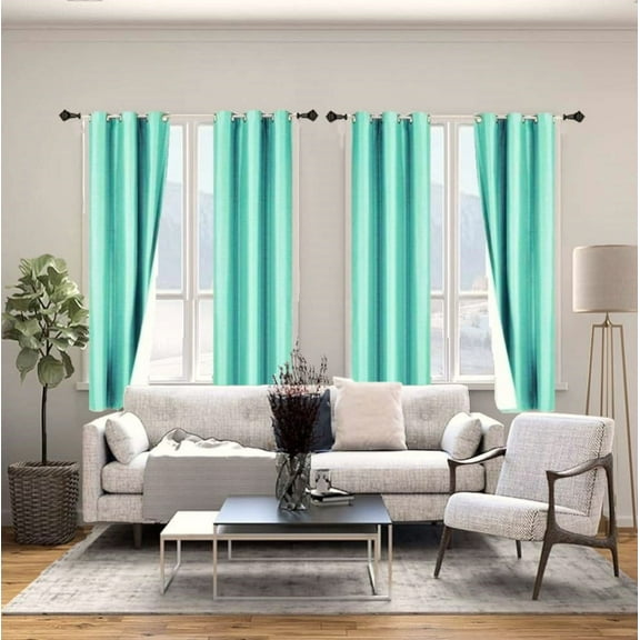 Set of 2 Panels Noa Blackout Thermal lined Window Curtain Drapes With Grommets For Bedroom Mint Color 63" length