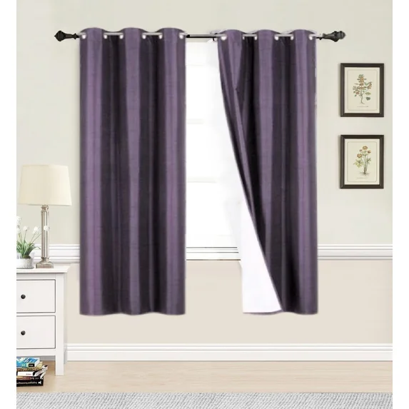 Gorgeous Home Linen Set of 2 Panels Noa Blackout Thermal Lined Window Curtain Drapes With Grommets For Bedroom Plum Color 63" length
