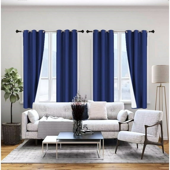 Set of 2 Panels Noa Blackout Thermal lined Window Curtain Drapes With Grommets For Bedroom Royal Color 63" length