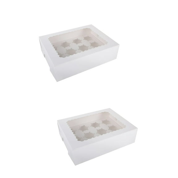 Set of 2 Paper Cupcake Stand Boxes for Cupcakes Cups Packaging Containers Carrier Holds 12 Cavity Donut White