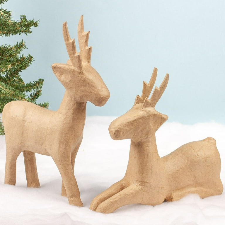 Set of 2 Paper Mache Deer - DIY Art and Craft Project for