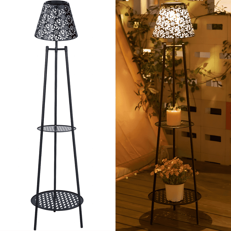 Free Shipping Set of 2 Patio Decor Solar Outdoor Lantern Lights Waterproof Floor Lamp With Plant Stand for Yard Garden Porch Decorations. Walmart