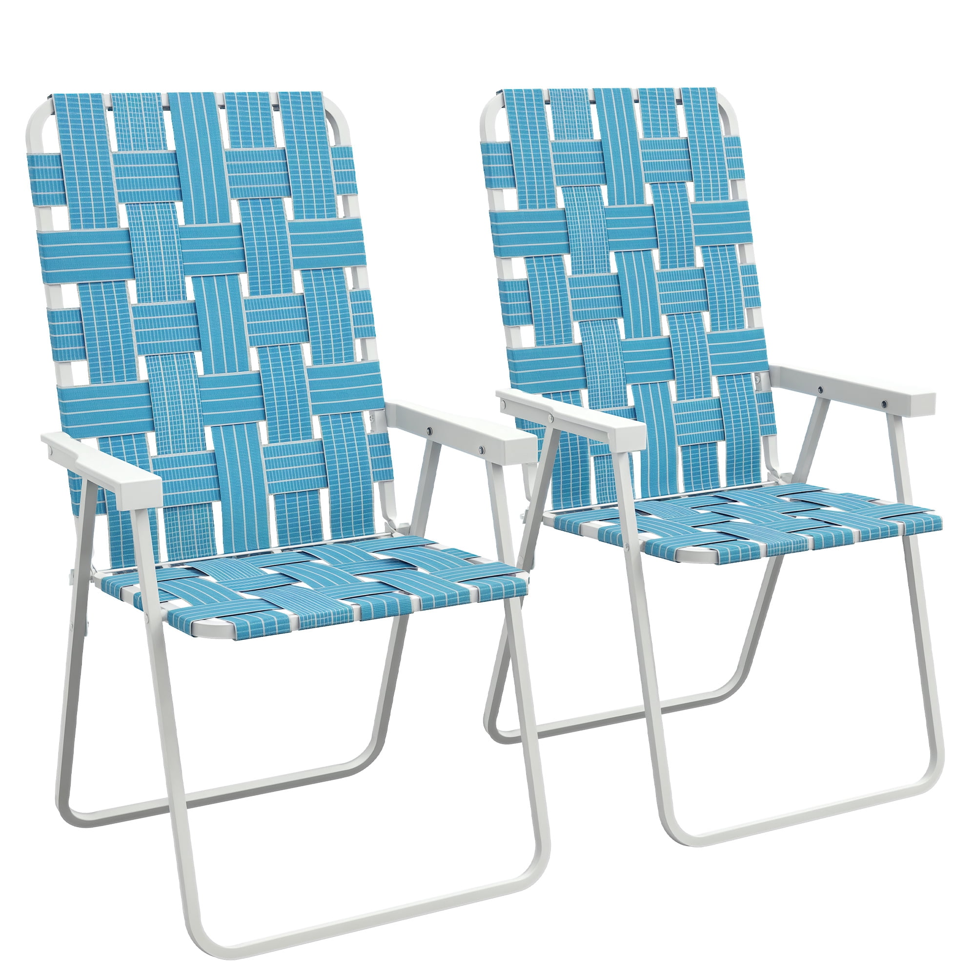 Set of 2 Patio Folding Chairs, Classic Outdoor Camping Chairs, Portable Lawn Chairs for Camping, Garden, Pool, Beach, Backyard w/ Armrests, Blue