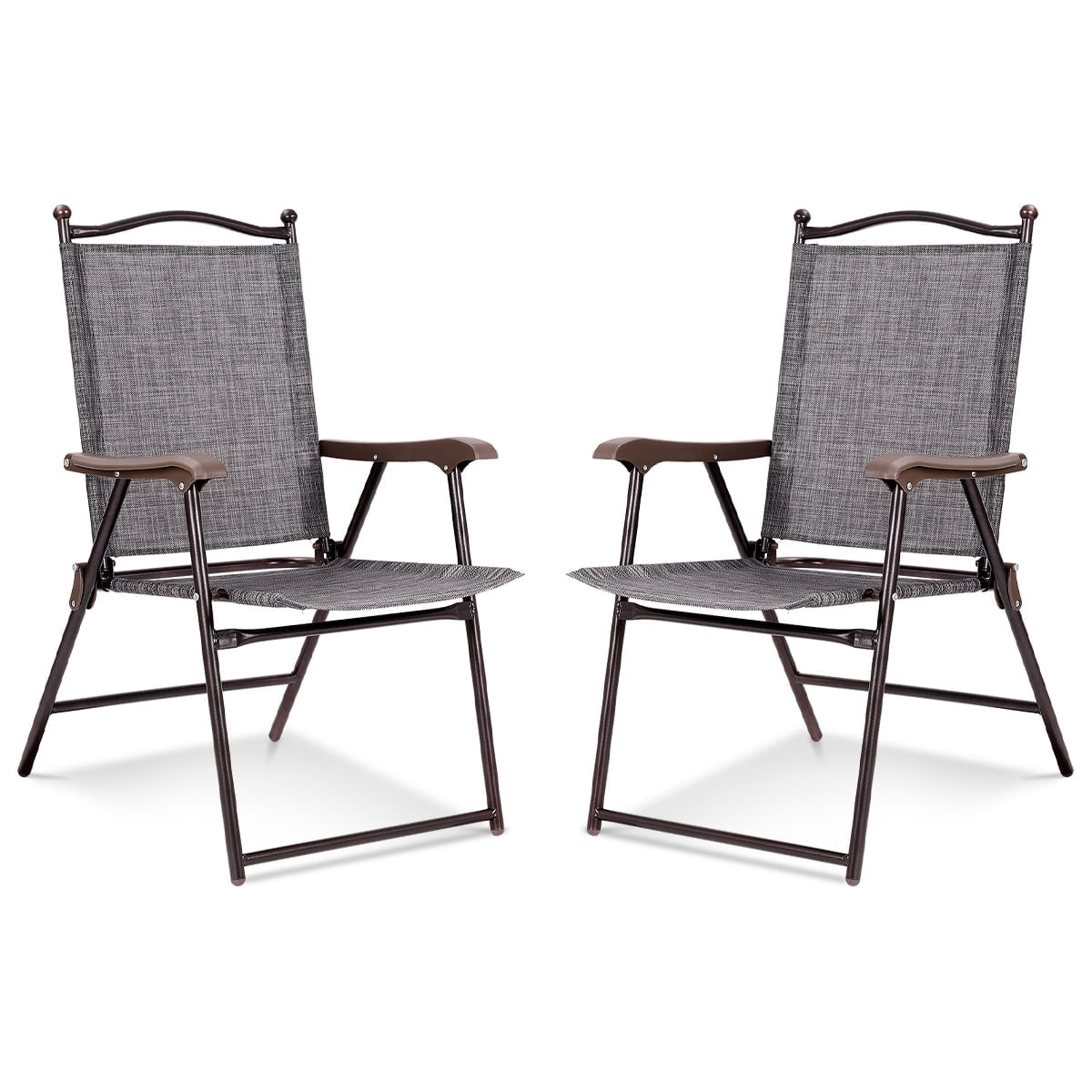 Gray Steel Frame Folding Camping Chairs with Arms, Set of 2