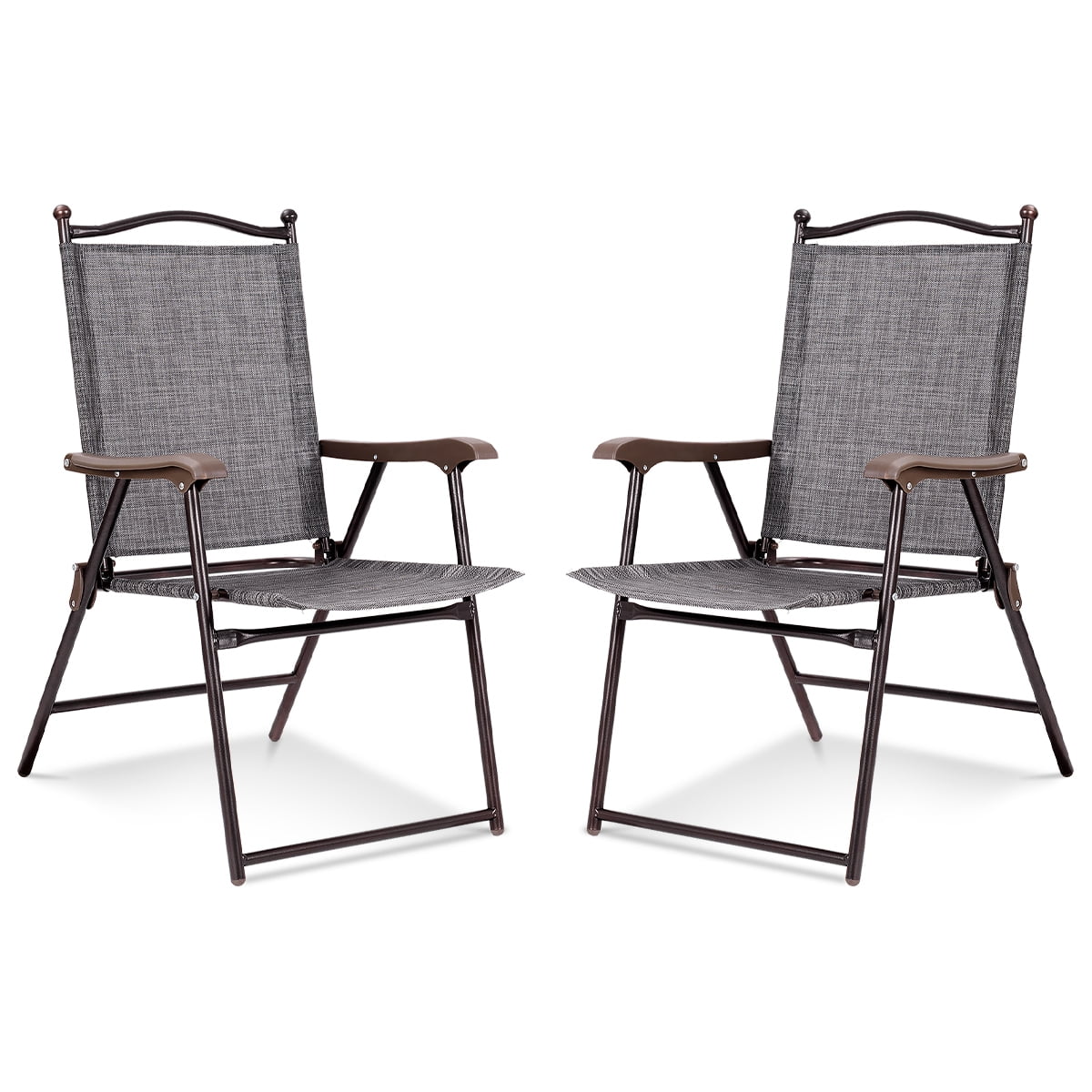 Gray Steel Frame Folding Camping Chairs with Arms, Set of 2