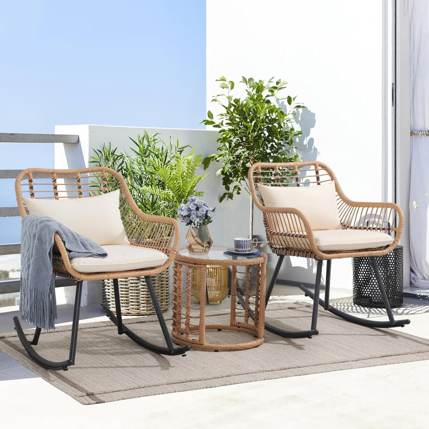 Set of 2 Patio Rocking Chairs Set All Weather Outdoor Bistro Chairs ...