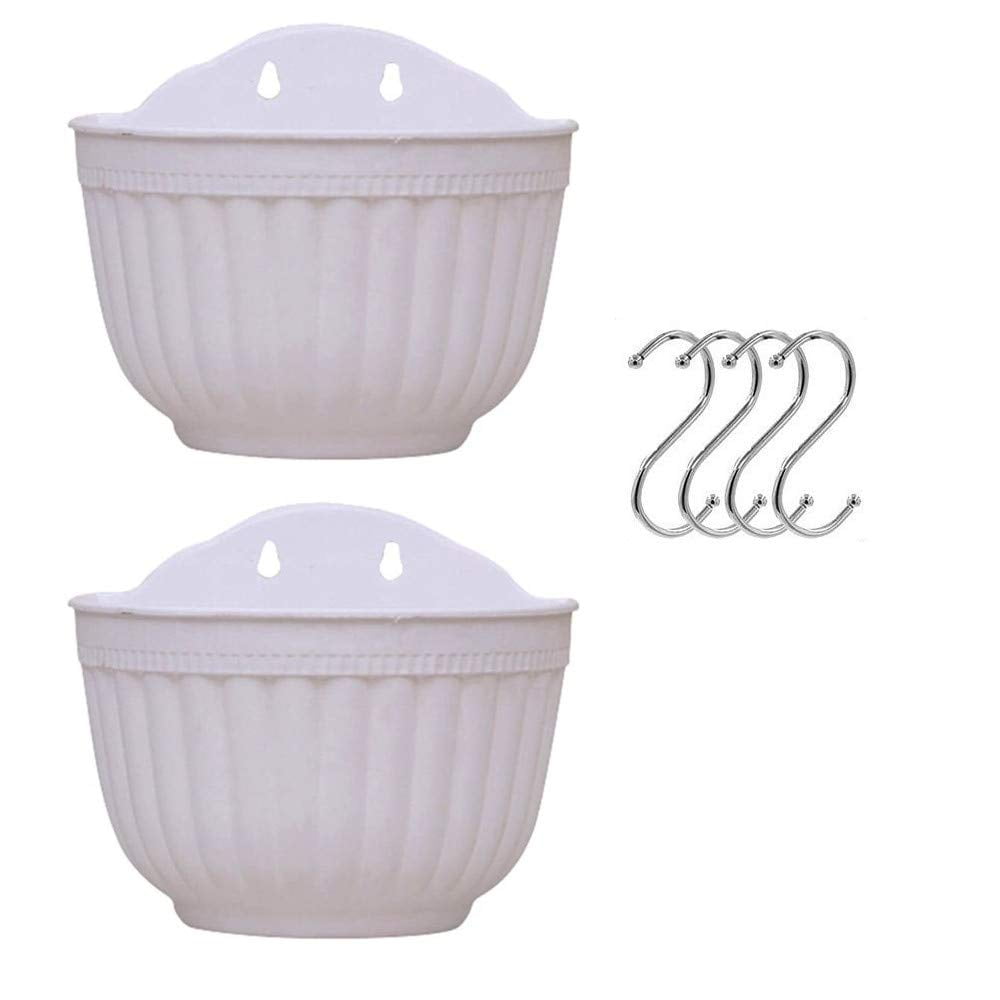 Set of 2 Pcs Hanging Planters Outdoor Hanging Basket Plastic Flower Pot Plants Holder Hanger for Balcony Fence Wall Mounted