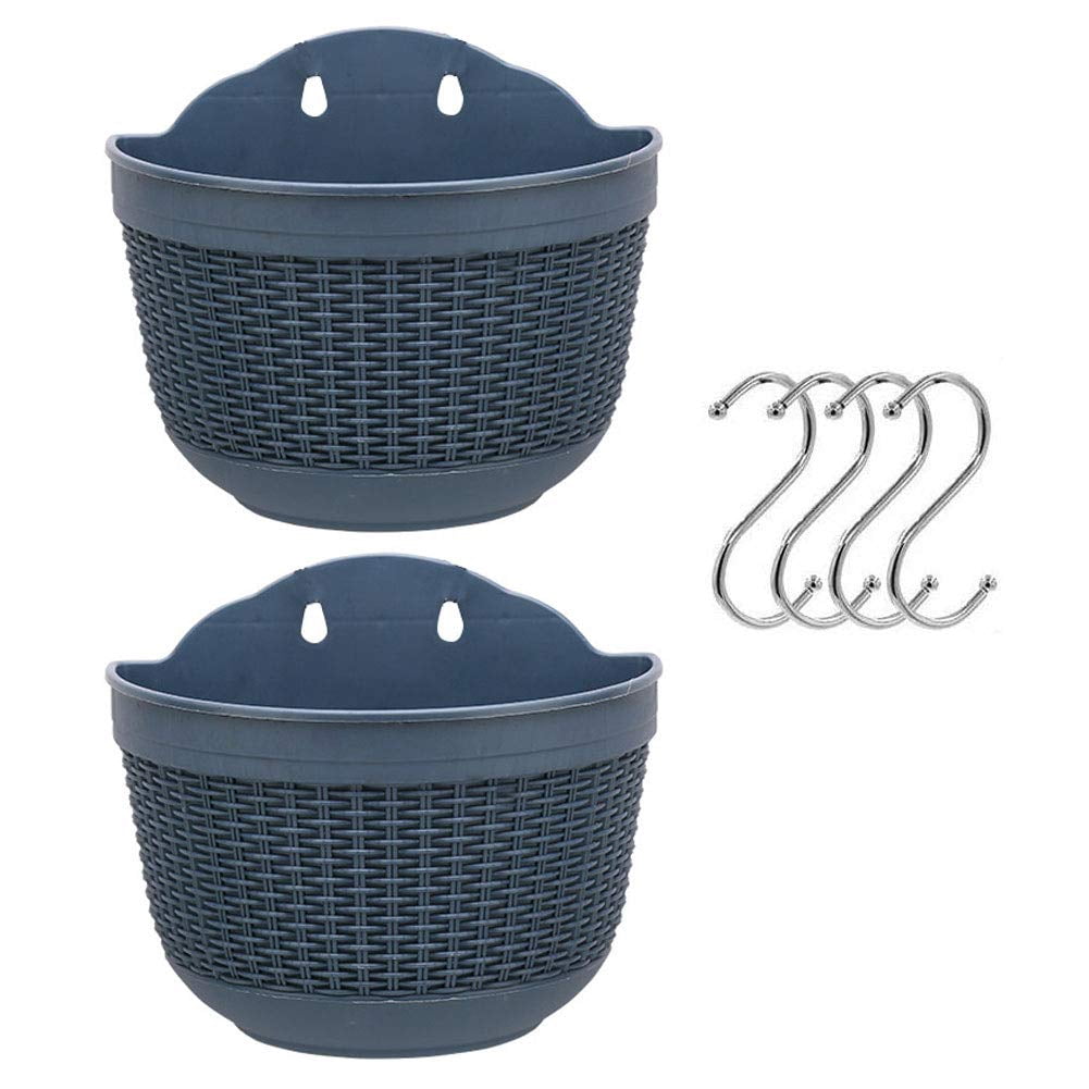 Set of 2 Pcs Hanging Planters Outdoor Hanging Basket Plastic Flower Pot Plants Holder Hanger for Balcony Fence Wall Mounted