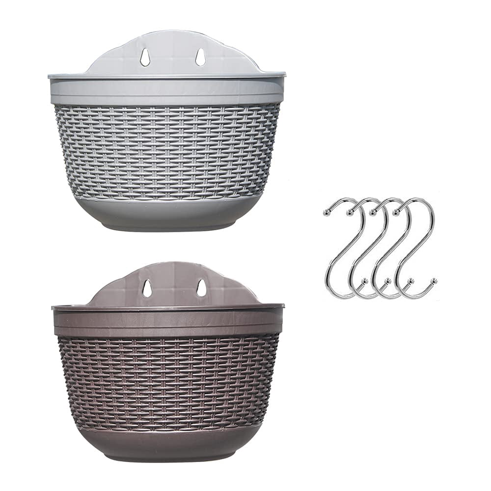 Set of 2 Pcs Hanging Planters Outdoor Hanging Basket Plastic Flower Pot Plants Holder Hanger for Balcony Fence Wall Mounted