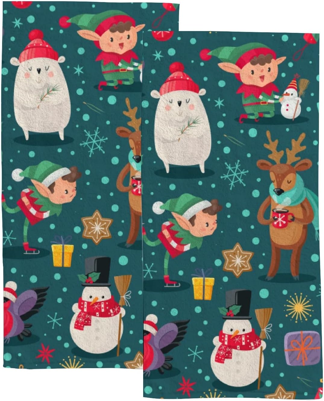 Set of 2 Pcs SKYSONIC Fingertip Hand Towels Christmas Deer and Snowman ...