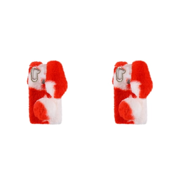 Set of 2 Phone Cover Protection Plush Case Sparkly Handheld Clear Red