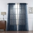 thumbnail image 1 of Set of 2 Piece Linen Textured Semi-Sheer Rod Pocket Window Curtain Panels (63" Long, Navy), 1 of 4