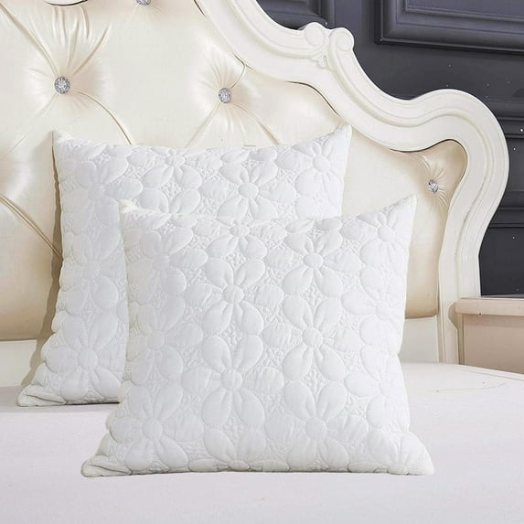 Set of 2 Pillow Shams Euro Size Floral Quilted - Perfect for Bedding Decor (Off White)