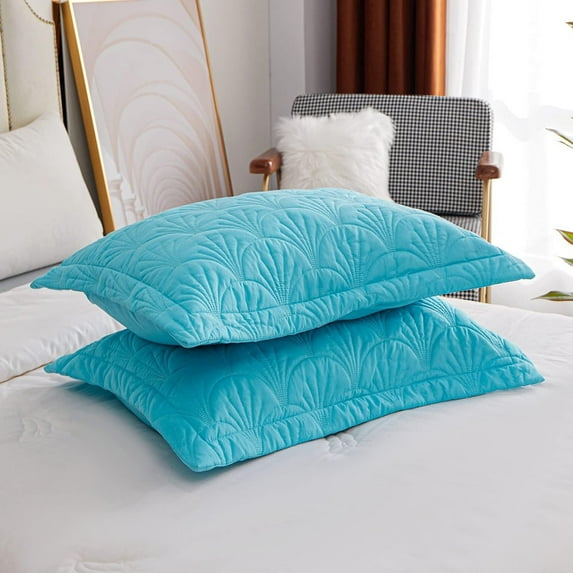 Set of 2 Pillow Shams King Size Floral Quilted - Perfect for Bedding Decor (Blue)