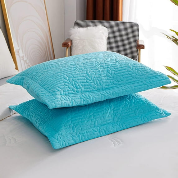 Set of 2 Pillow Shams King Size Floral Quilted - Perfect for Bedding Decor (Blue)