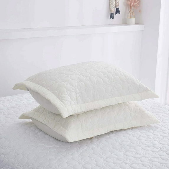 Set of 2 Pillow Shams King Size Floral Quilted - Perfect for Bedding Decor (Off White)