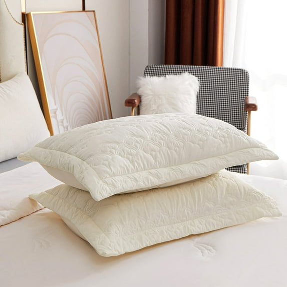 Set of 2 Pillow Shams King Size Floral Quilted - Perfect for Bedding Decor (Off White)