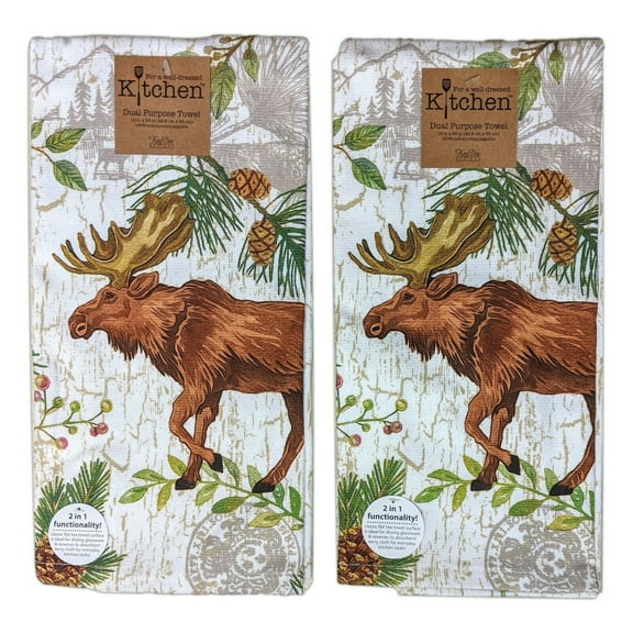 Set of 2 Pinecone Trails MOOSE Terry Kitchen Towels by Kay Dee Designs