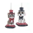 thumbnail image 1 of Set of 2 Pink & Pewter DOG & CAT ON CUSHION Christmas Ornaments by Kurt Adler, 1 of 2