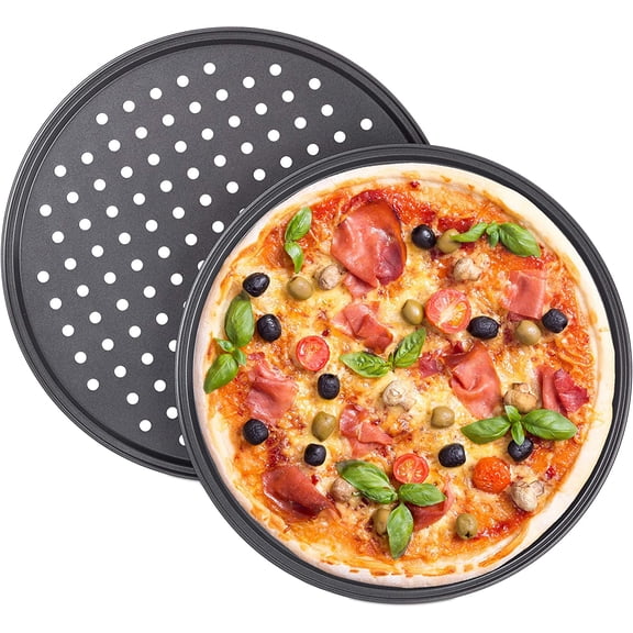Set of 2 Pizza Sheet Pizza Pan with Oven Holes Non-Stick Perforated Pizza Baking Set for Home Use 32cm