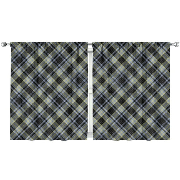 Set of 2 Plaid Checkered Kitchen Curtains 52x63 Inch Tier Window Panels Rod Pocket Semi-Sheer Farmhouse