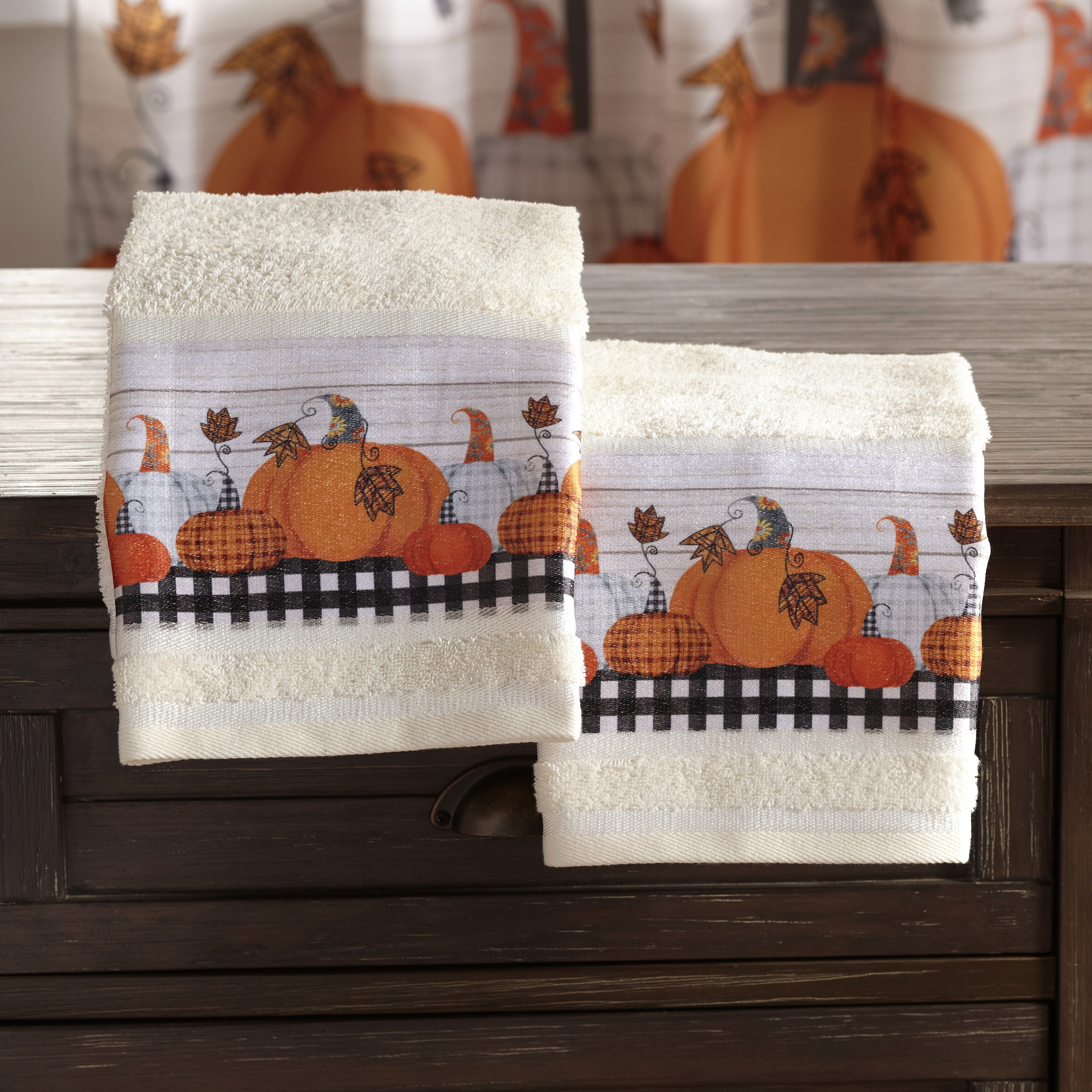 Set of 2 Plaid Pumpkin Bathroom Hand Towels with Autumn Motif - Walmart.com