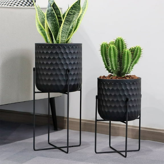 Set of 2 Planters with Stand Indoor Outdoor Metal Plant Stand 8 * 18 &7 * 12 "Modern Planters