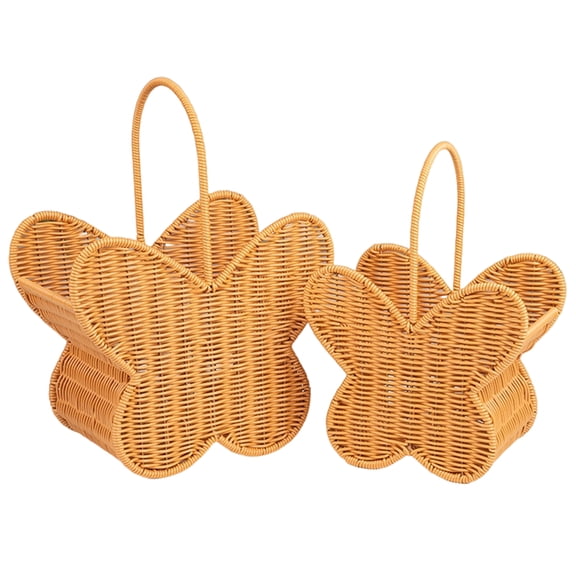 Set of 2 Plastic Wicker Baskets with Handles, Handmade Woven Bins for Office, Bathroom, Living Room  Farmhouse Organizer