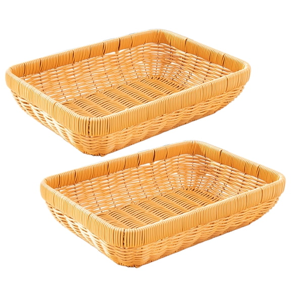 Set of 2 Plastic Wicker Rectangular Storage Basket, Low Profile Desk Organizer for Cosmetics, Remotes, Snacks 12.69.13.1